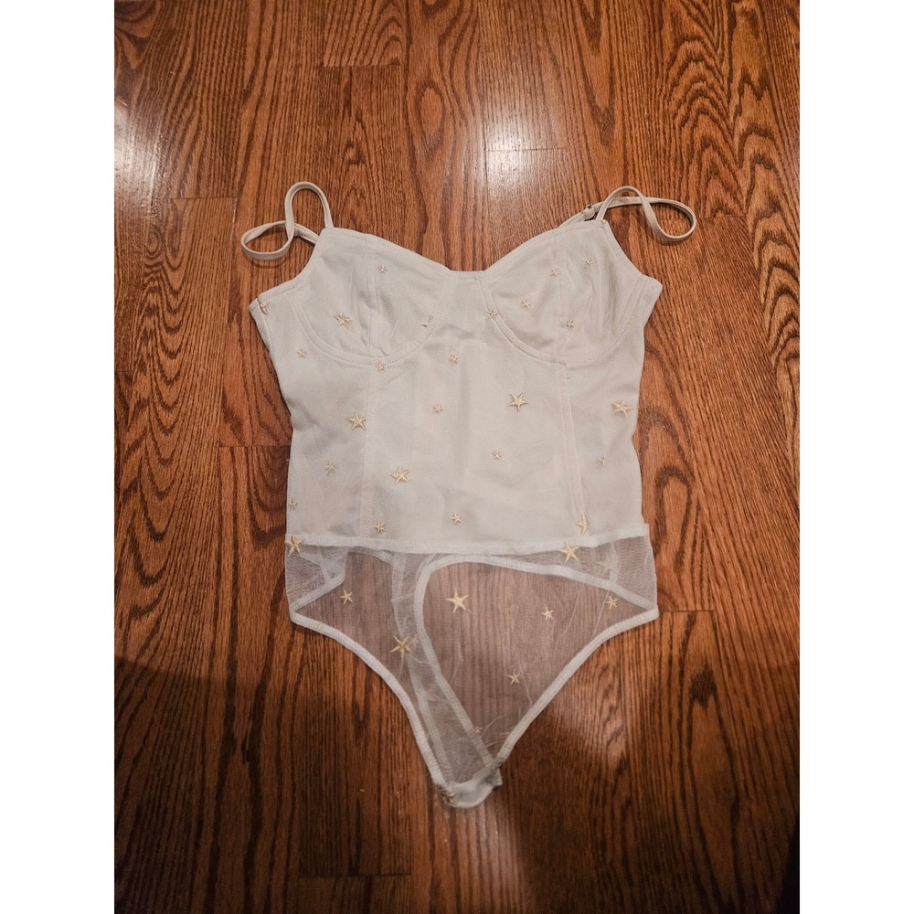 Le Lis Collection Cream Star Embroidered Corset Bodice Bodysuit Medium